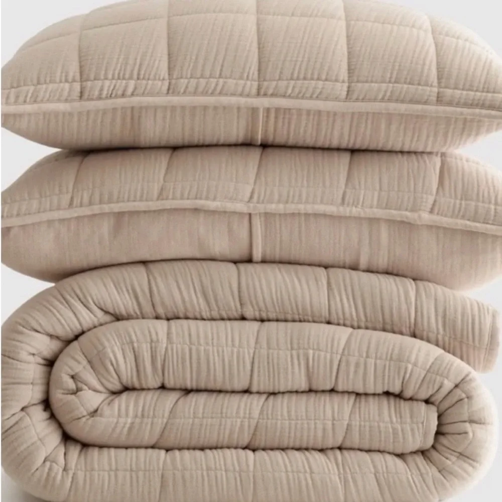 NWOT QUINCE Organic Airy Gauze Box Quilt Set King/Cal King Dune 8686